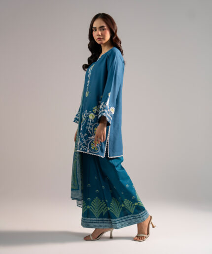 Blue Dobby Straight Suit - View 1