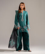 Dark Green Dobby Straight Suit - View 3