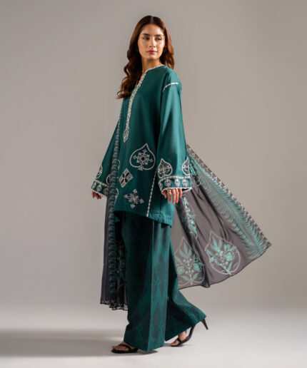 Dark Green Dobby Straight Suit - View 2