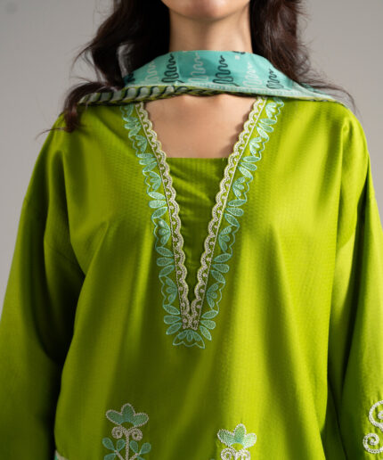 Green Dobby Drop Shoulder Suit - View 1