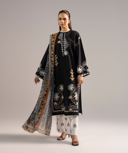 Black Dobby A-Line Suit - View 2