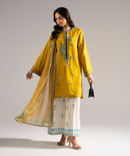 Yellow Dobby Straight Suit - View 2