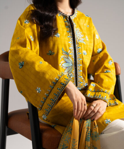 Yellow Dobby Straight Suit - View 1