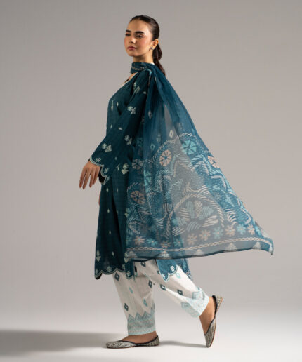 Teal Dobby Straight Suit - View 2