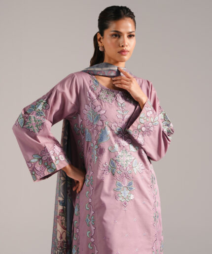 Lavender Zari Lawn A-Line Suit - View 2