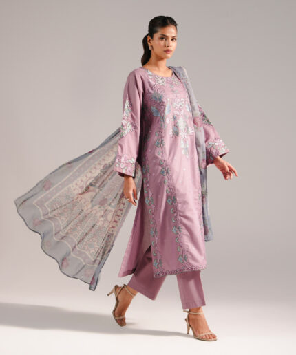 Lavender Zari Lawn A-Line Suit - View 1
