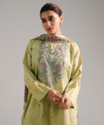 Green Zari Lawn A-Line Suit - View 5