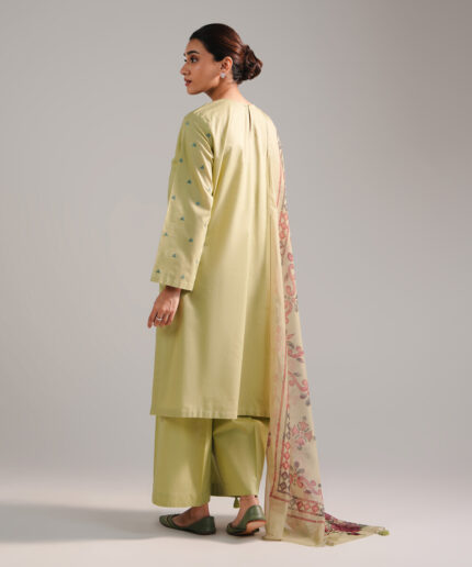 Green Zari Lawn A-Line Suit - View 1
