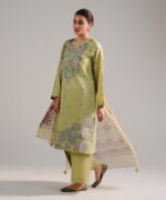 Green Zari Lawn A-Line Suit - View 4