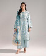 Light Blue Zari Lawn Straight Suit - View 3