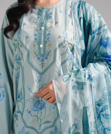 Light Blue Zari Lawn Straight Suit - View 1