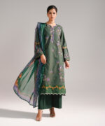 Dark Green Zari Lawn Straight Suit - View 3