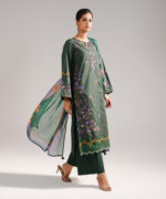 Dark Green Zari Lawn Straight Suit - View 5