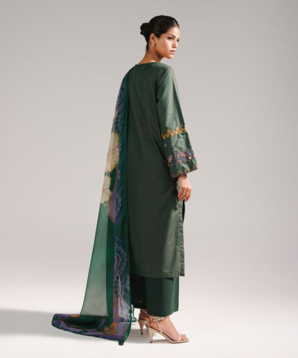 Dark Green Zari Lawn Straight Suit - View 2
