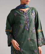 Dark Green Zari Lawn Straight Suit - View 4