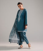 Teal Slub Lawn Boxy Suit - View 5