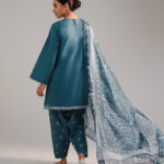 Teal Slub Lawn Boxy Suit - View 1
