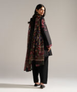 Black Slub Lawn Straight Suit - View 5