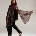 Black Slub Lawn Straight Suit - View 1