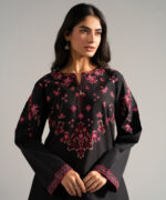 Black Slub Lawn Straight Suit - View 2