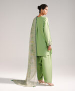 Green Slub Lawn Straight Suit - View 5