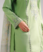 Green Slub Lawn Straight Suit - View 1
