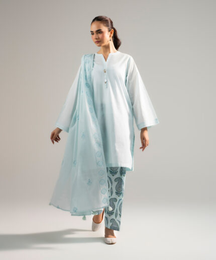 Dyed Light Blue Cross Hatch Straight Suit - View 2