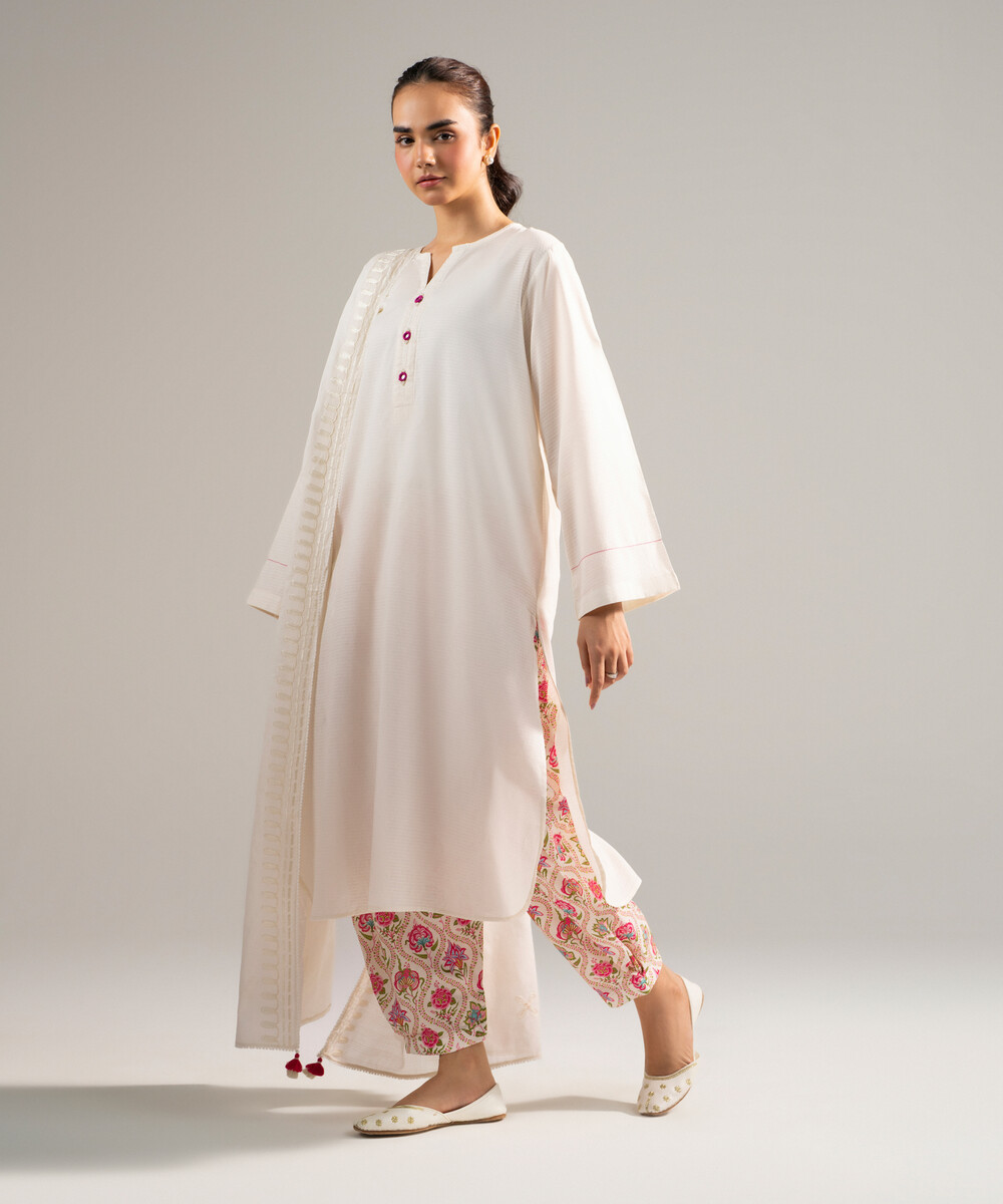 Piece Dyed Off White Dobby Straight Suit - View 1 Piece Dyed Off White Dobby Straight Suit - View 1