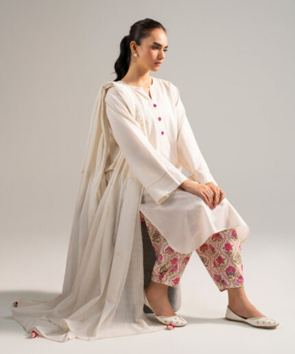 Piece Dyed Off White Dobby Straight Suit - View 2