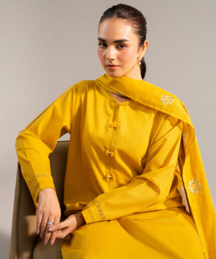 Piece Dyed Yellow Cross Hatch Straight Suit - View 1