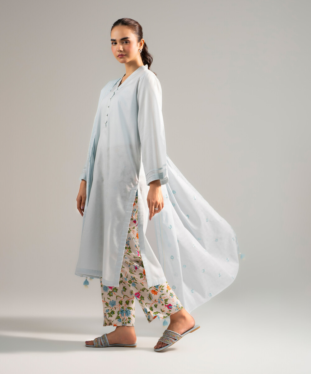 3 Piece Dyed Blue Dobby Straight Suit - View 1 3 Piece Dyed Blue Dobby Straight Suit - View 1