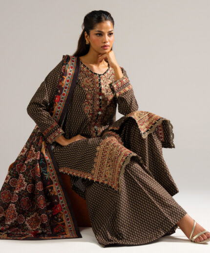 Brown Dobby Straight Suit - View 2