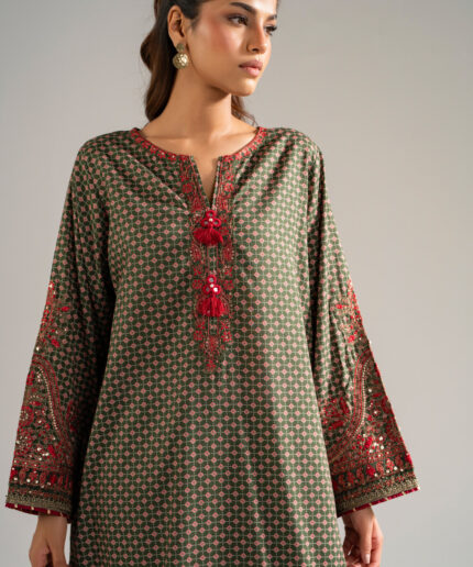 Green Dobby A-Line Suit - View 1