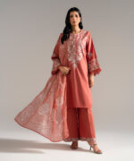 Peach Dobby Crepe Straight Suit - View 3