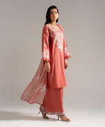 Peach Dobby Crepe Straight Suit - View 1