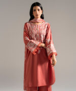 Peach Dobby Crepe Straight Suit - View 5