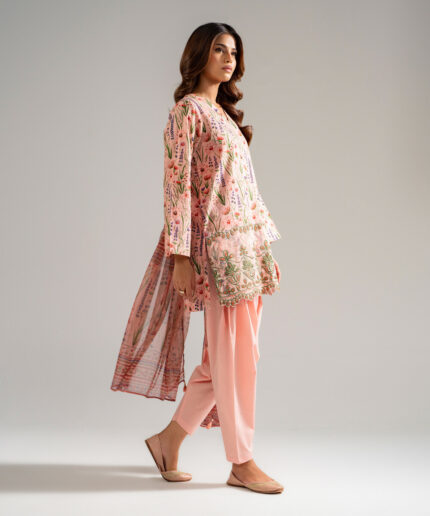 Pink Dobby Straight Suit - View 2