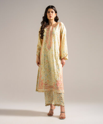 Pale Yellow Lawn Straight Shirt Suit - View 1