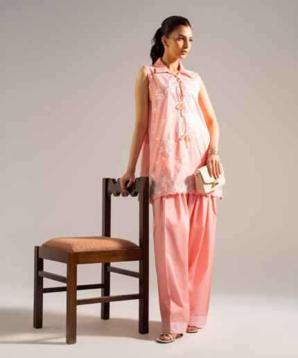Pink Lawn Straight Shirt Suit - View 1