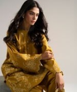 Mustard Self Jacquard Straight Shirt Suit - View 3