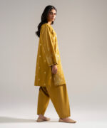 Mustard Self Jacquard Straight Shirt Suit - View 4
