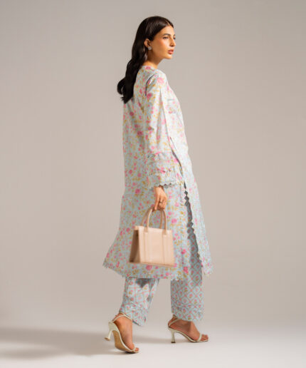 Ice Blue Lawn Straight Shirt Suit - View 1