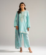 Blue Self Jacquard Straight Suit - View 2