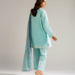 Blue Self Jacquard Straight Suit - View 1