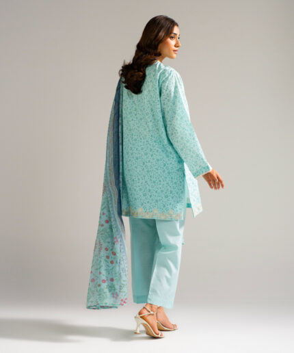 Blue Self Jacquard Straight Suit - View 1