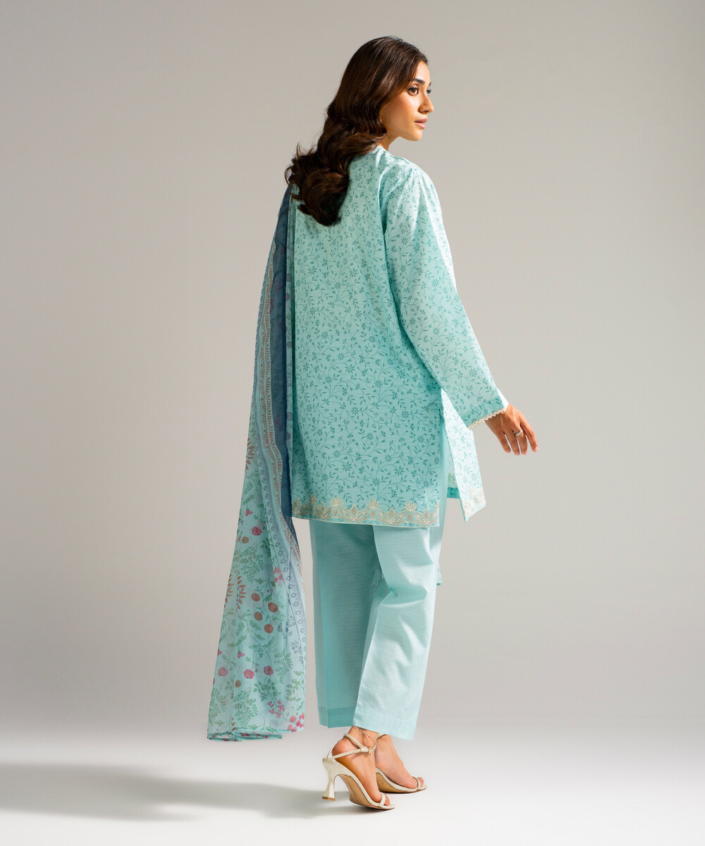 Blue Self Jacquard Straight Suit - View 1 Blue Self Jacquard Straight Suit - View 1