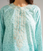 Blue Self Jacquard Straight Suit - View 4