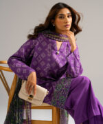 Purple Self Jacquard Straight Suit - View 5