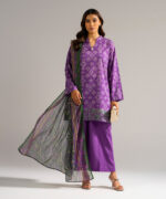 Purple Self Jacquard Straight Suit - View 2