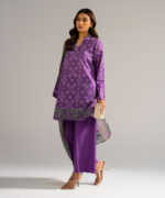 Purple Self Jacquard Straight Suit - View 4